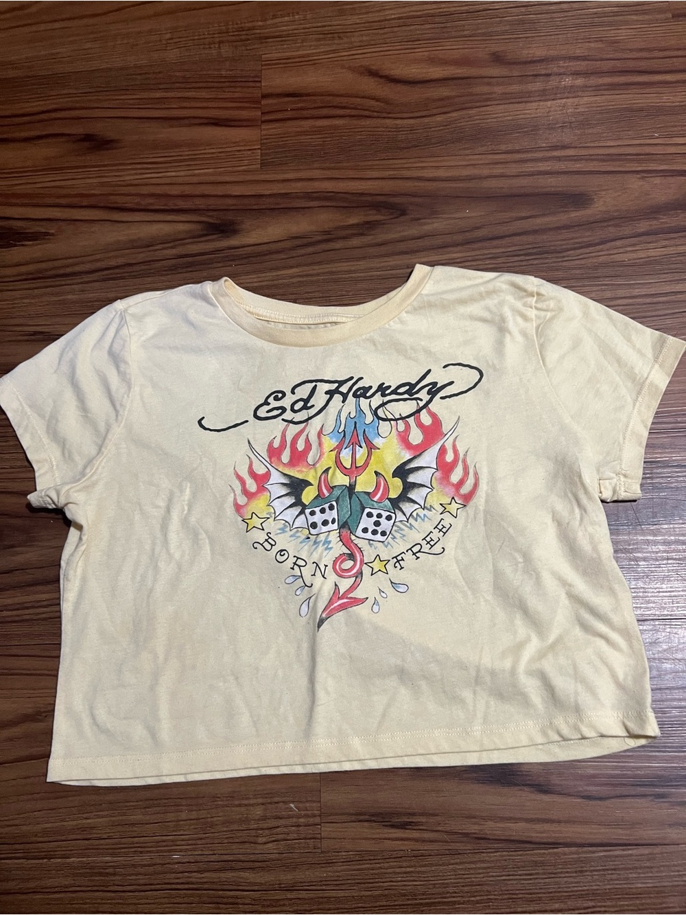 Ed Hardy ' Cream Graphic Tee - Born Free Dice Flame Design